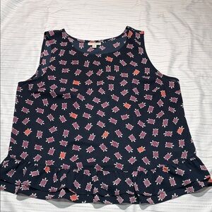 Maison Jules Navy Tank with Pink & Coral Turtle Print and Ruffle Hem
